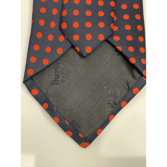 BURBERRY LONDON TIE Navy Blue Orange Polka Dot Classic Woven Silk Mens Necktie - Picture 6 of 6